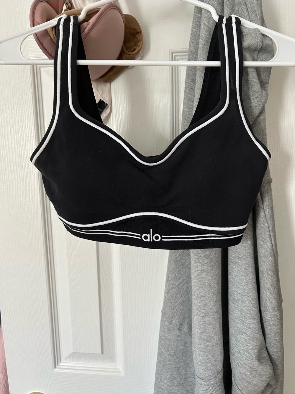 ALO Yoga Black Sports Bra with White Trim